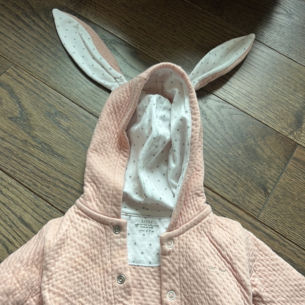 Livly easter bunny cardigan sweater 6-9 months baby light pink cream cotton - Picture 2 of 6